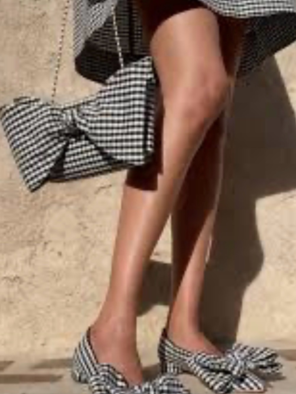 Loeffler Randall Classic beautiful Black & White Gingham Bow Block-Heel Pumps